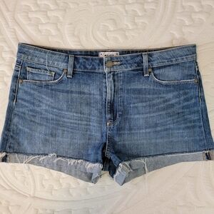 PAIGE Jimmy Jimmy Denim Short Shorts Cuffed Frayed Medium Wash Size 31